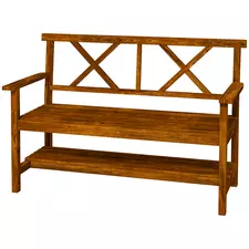 Outsunny Two-Seater Fir Wood Bench, with Bottom Shelf - Natural - 1