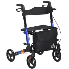 HOMCOM Portable Rollator Walker with 6 Adjustable Height and Dual Brakes for travel and Dailt Use, Blue - 1
