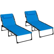 Outsunny Set of Two Sun Loungers, with Five-Position Reclining Backs - Blue - 1