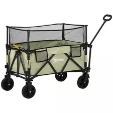 Outsunny Folding Garden Trolley, 180L Wagon Cart with Extendable Side Walls, for Beach, Camping, Festival, Green - 1