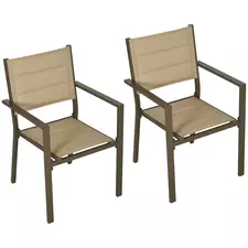 Outsunny Set of Two Aluminium Stacking Garden Chairs - Khaki - 1