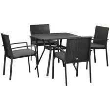 Outsunny Five-Piece Garden Dining Set, with Rattan Seat Chairs and Cushions - Black - 1