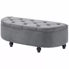 HOMCOM Velvet-Feel Half Circle Storage Ottoman - Dark Grey - 1