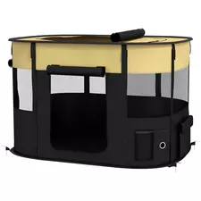 PawHut Foldable Dog Pen with Storage Bag for Indoor/Outdoor Use, Portable Pet playpen, with Ground Stakes - Yellow - 1