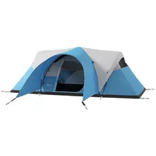 Outsunny 3000mm Waterproof Camping Tent for 5-6 Man, Family Tent with Porch and Sewn in Groundsheet, Portable with Bag, Blue - 1