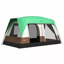 Outsunny Six-Man Camping Tent, with Small Rainfly and Accessories - Green - 1