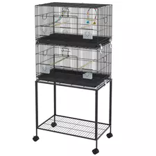 PawHut Two-Tier Bird Cage on Wheels, with Stand, for Small Birds - 1