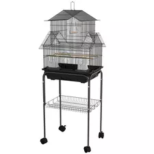 PawHut Metal Bird Cage with Plastic Swing, Perch, Food Container, Tray, Handle, for Finches, Canaries, Budgies, 43.5 x 33 x 121 - 1