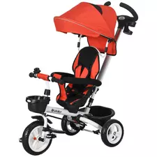 HOMCOM Metal Frame 6 in 1 Baby Push Tricycle with Parent Handle for 1-5 Years Old, Red - 1