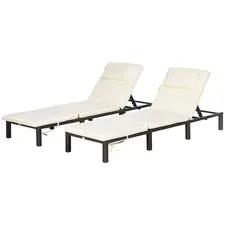 Outsunny Set of Two Reclining Rattan Sun Loungers, with Cushions - Brown/Cream - 1