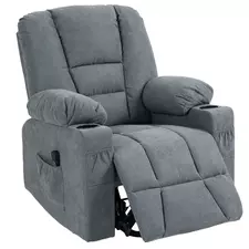HOMCOM Oversized Riser and Recliner Chairs for the Elderly, Fabric Upholstered Lift Chair for Living Room with Remote Control, Side Pockets, Cup Holder, Grey - 1