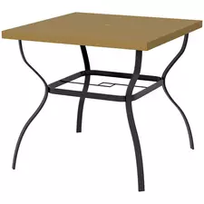 Outsunny Four-Seater Steel Garden Table, with Parasol Hole - Brown/Black - 1