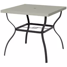 Outsunny Four-Seater Steel Garden Table, with Parasol Hole - Grey/Black - 1