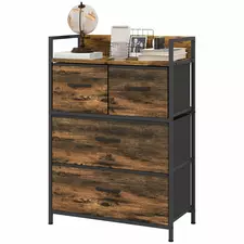 HOMCOM Rustic Chest of Four Fabric Drawers - Rustic Brown - 1