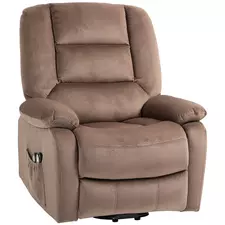 HOMCOM Velvet-Feel Electric Lift-and-Recline Massage Armchair, with Remote - Brown - 1