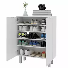 HOMCOM Five-Shelf Shoe Storage Cupboard - White - 1
