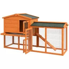 PawHut Two-Tier Rabbit Hutch with Run, Ramp, Slide-Out Tray, for Garden - Orange - 1
