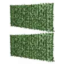 Outsunny 2-Piece Artificial Leaf Hedge Screen Privacy Fence Panel for Garden Outdoor Indoor Decor, Dark Green, 2.4M x 1M - 1