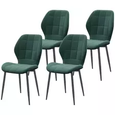 HOMCOM Set of Four Flannel Relaxed Tub Dining Chairs - Green - 1