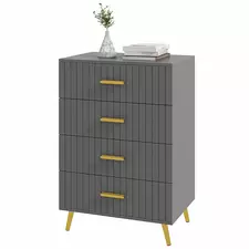 HOMCOM Four Drawer Embossed Line Dresser - Grey/Gold Tone - 1
