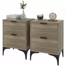 HOMCOM Set of Two Wood Effect Bedside Tables - 1