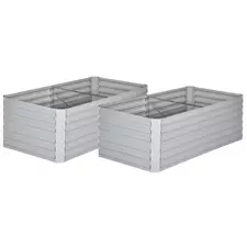 Outsunny Set of 2 Raised Beds for Garden, Galvanised Steel Outdoor Planters with Multi-reinforced Rods for Vegetables, Plants, Flowers and Herbs, 180 x 90 x 59 cm, Light Grey - 1