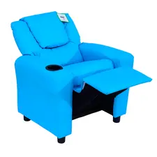 HOMCOM Kids Recliner Chair, PU Leather with Adjustable Backrest, Footrest, Padded Headrest, Blue - 1