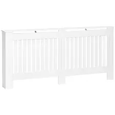 HOMCOM Slatted Radiator Cover Painted Cabinet MDF Lined Grill in White (172L x 19W x 81H cm) - 1