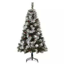 HOMCOM Indoor Christmas Tree Artificial Berry Xmas Decoration with Metal Stand and 184 Tips (5FT(150CM)) - 1