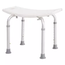HOMCOM Height Adjustable Bath Stool, Aluminium Shower Stool with Non-Slip Pads for Elderly, Disabled, Seniors, Pregnant, White - 1