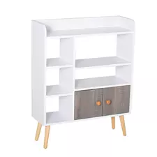 HOMCOM Bookcase, Freestanding Book Shelf with Storage Cabinet, 6 Shelves and Wood Legs for Home Office Display, White and Grey, 24D x 71.8W x 90.8H cm - 1