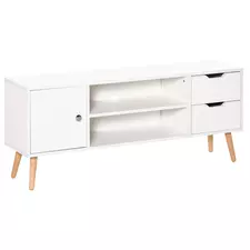 HOMCOM TV Stand for TVs up to 50", TV Console Cabinet with Open Storage Shelf and Drawers for Living Room, Entertainment Room and Bedroom, White - 1