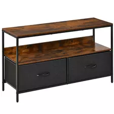 HOMCOM TV Stand Cabinet with 2 Foldable Drawers - Rustic Brown - 1