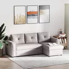 HOMCOM 3 Seater Sofa Bed, Pull Out Sofa Bed with Storage for Living Room, Light Grey - 1