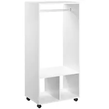 HOMCOM Open Wardrobe on Wheels, Bedroom Wardrobe with Clothes Hanging Rail, 2 Storage Shelves, Mobile Garment Rack for Cloakroom, Hallway, White - 1
