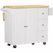 HOMCOM Kitchen Island on Wheels, Rolling Kitchen Storage Trolley with Drop Leaf, Drawers, Towel and Spice Rack, White - 1