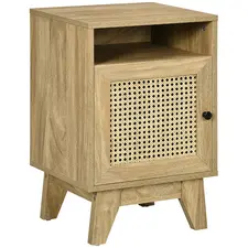 HOMCOM Narrow Rattan Nightstand, Side End Table with Shelf and Cupboard, 39cm x 35cm x 60cm, Natural - 1