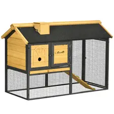 PawHut Outdoor Rabbit Hutch, with Run, Removable Tray, Asphalt Roof, 120 x 55.5 x 80cm - 1