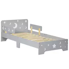 ZONEKIZ Kids Toddler Bed, with Star and Moon Patterns, Side Rails, for Ages 3-6 Years - Grey - 1