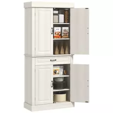 HOMCOM Tall Kitchen Cupboard, Kitchen Pantry Cabinet with Drawer, Shelves, Cream White - 1