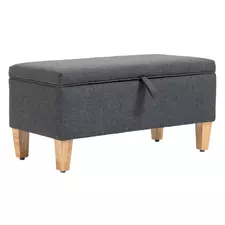 HOMCOM 30L Linen Storage Ottoman Padded Footstool with Rubberwood Legs for Storage Box, Bed End, Shoe Bench, Seating, Dark Grey - 1