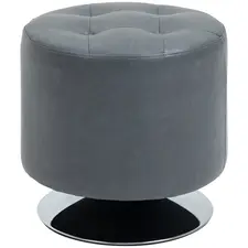 HOMCOM 360° Swivel Foot Stool Round PU Ottoman with Thick Sponge Padding and Solid Steel Base, Grey - 1