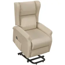 HOMCOM Power Lift Recliner Armchair, Electric Lift Chair for Elderly, Fabric Riser and Reclining Chair with Remote Control, Side Pockets, Extended Footrest, for Living Room, Beige - 1