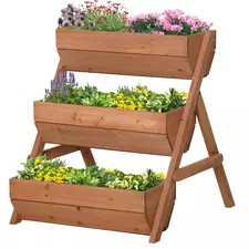 Outsunny 3 Tier Raised Garden Bed Wooden Elevated Planter Box Kit, 66L for Flower, Vegetable, Herb, 65x75x78cm, Brown - 1
