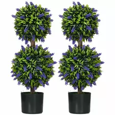 HOMCOM Set of 2 Artificial Plants, Lavender Flowers Ball Trees with Pot, for Home Indoor Outdoor Decor, 70cm - 1