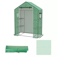 Outsunny Greenhouse Cover Replacement Walk-in PE Hot House Cover with Roll-up Door and Windows, 140 x 73 x 190cm, Green - 1