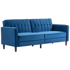 HOMCOM Velvet-Feel Three-Seater Sofa Bed - Blue - 1