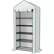 Outsunny 5 Tier Widened Mini Greenhouse with Reinforced PE Cover, Portable Indoor Outdoor Green House with Roll-up Door and Wire Shelves, 90 x 49 x 193cm, White - 1