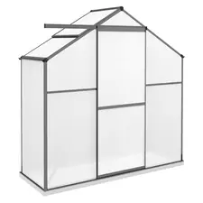 Outsunny 6 x 2.5ft Polycarbonate Greenhouse Walk-In Green House with Rain Gutter, Sliding Door, Window, Foundation, Dark Grey - 1