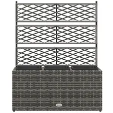 Outsunny 33L Garden PE Rattan Planter with Trellis, Free Standing Flower Raised Bed for Garden, Garden Planter for Climbing Plants, 84cm x 30cm x 107cm, Light Grey - 1
